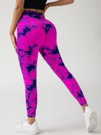 New Style Women's High-Waisted Yoga Leggings With Hollow-Out & Tie-Dye Design