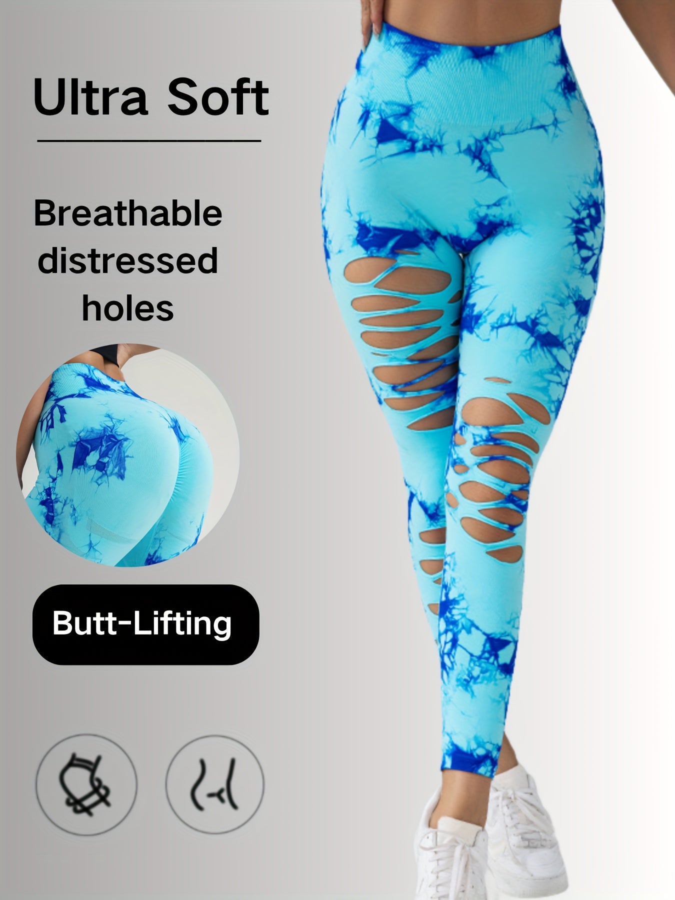 New Style Women's High-Waisted Yoga Leggings With Hollow-Out & Tie-Dye Design