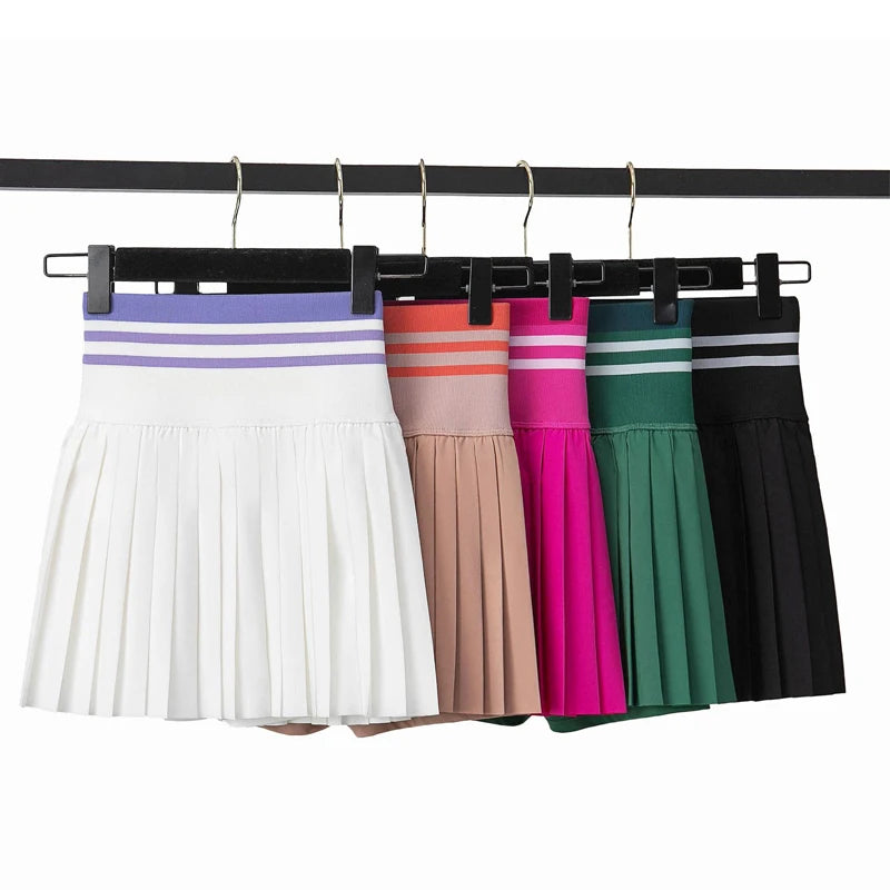 Women Two Pieces Yoga Set Solid Color Gym Top Tennis Skirt Sports Suit