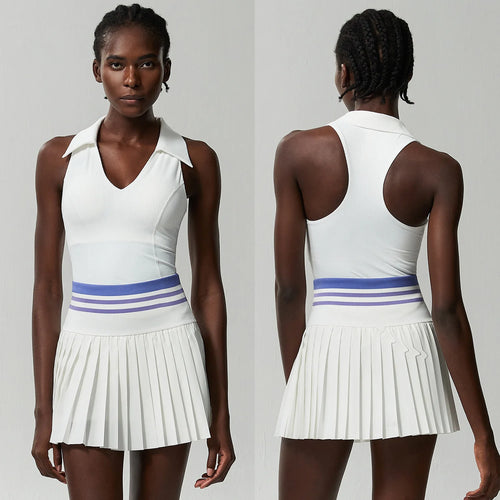 Women Two Pieces Yoga Set Solid Color Gym Top Tennis Skirt Sports Suit