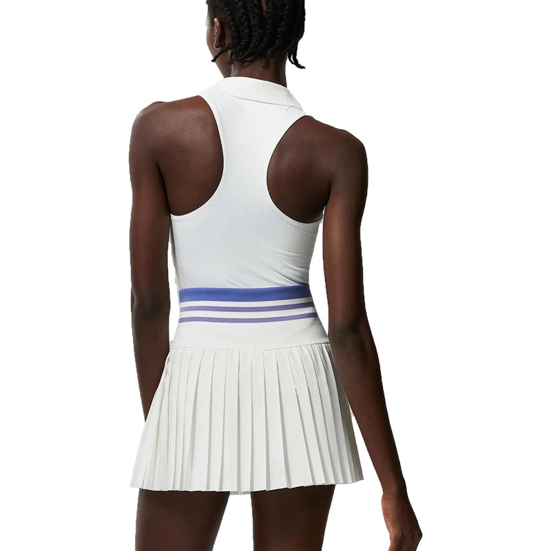 Women Two Pieces Yoga Set Solid Color Gym Top Tennis Skirt Sports Suit