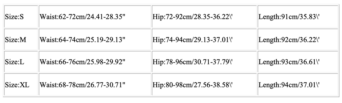 Size chart