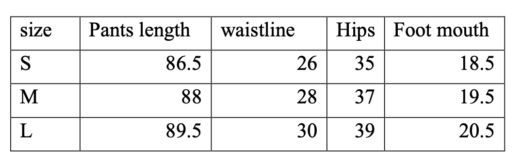 Size chart
