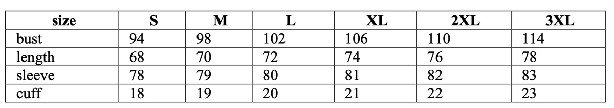 Size chart