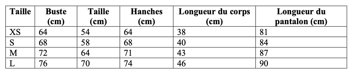Size chart