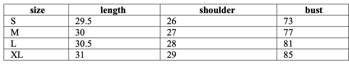 Size chart