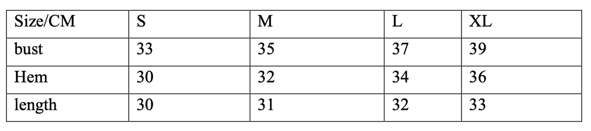 Size chart